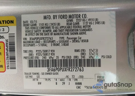 2015 Ford Fusion Energi Se Luxury из США, поврежденный, VIN 3FA6P0PUXFR272763